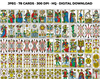 Tarot of Marseilles Deck: 78 Printable Cards (Digital Download)