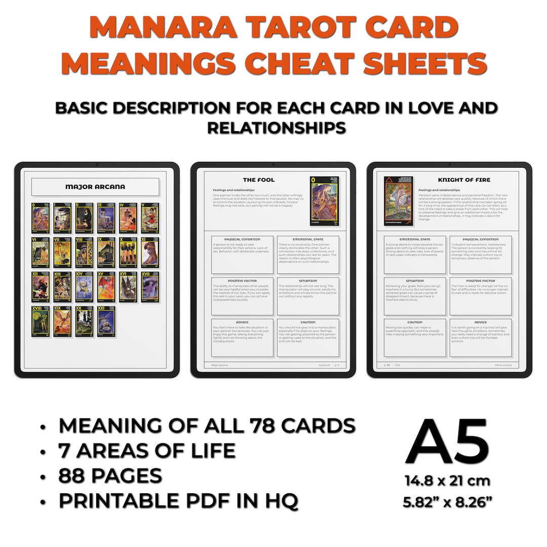 Manara Tarot Card Meanings Cheat Sheets. Manara Printable Tarot Deck