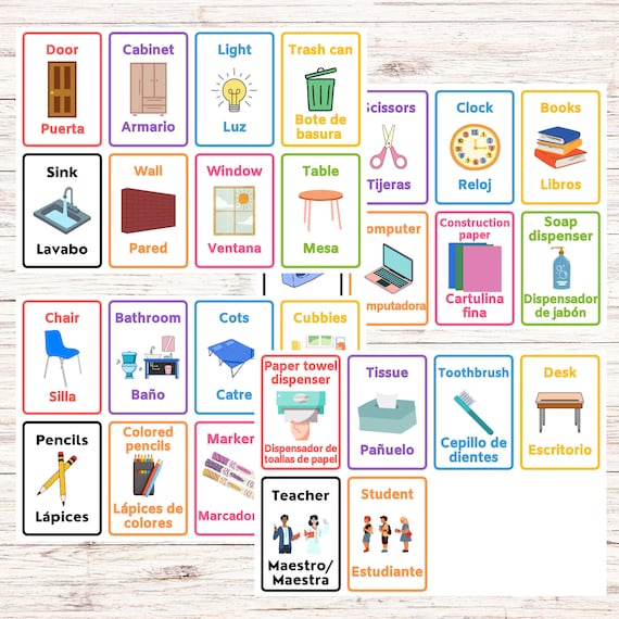Bilingual Classroom Labels and Rules-Spanish and English- Classroom Resources, Educational tool, Study tools, Kid’s review, Early learning