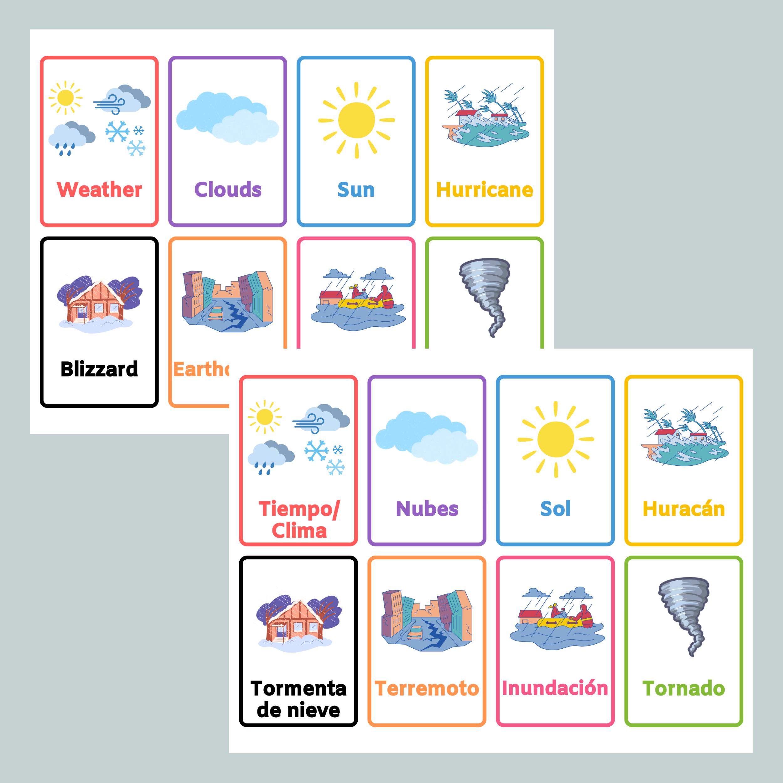 Bilingual Weather Flashcards Matching Game | Spanish and English ...