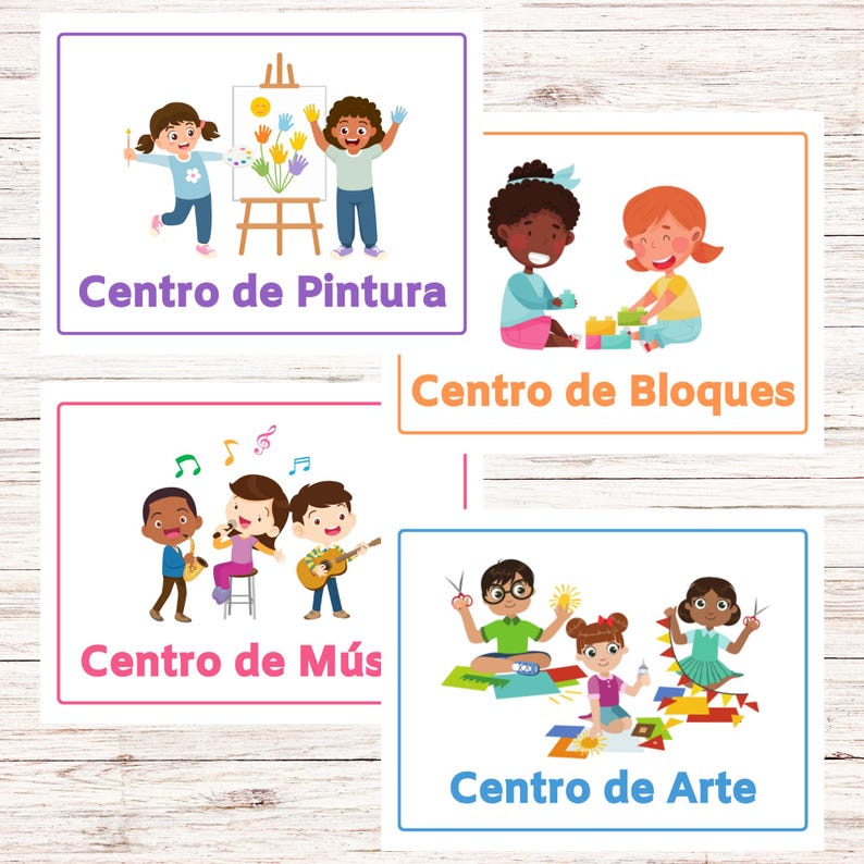 Spanish Classroom Center Labels – Bilingual Flashcards (PDF) - Etsy