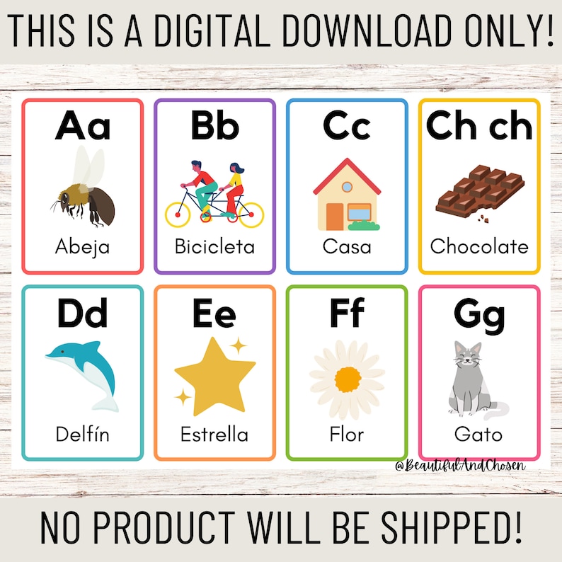 Spanish Alphabet Flashcards Printable Etsy