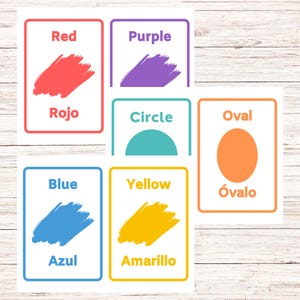 Colors and Shapes Bilingual Flashcards-Spanish and English Printable-Study tools, Kid’s review, Educational tool, Preschool Tools Large