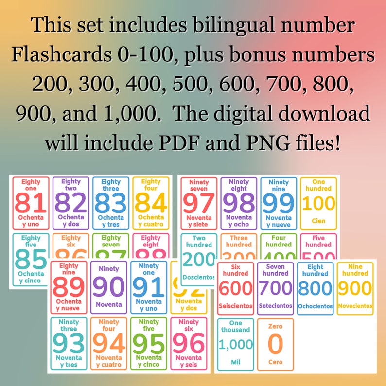 Numbers Bilingual Flashcards 0-100 With Bonus-spanish and English ...
