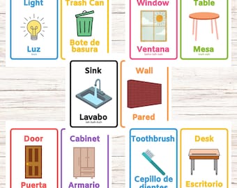 Bilingual Classroom Flashcards: Spanish & English Vocabulary (Digital Download)