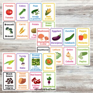 Bilingual Vegetable Flashcards-Spanish and English Printable