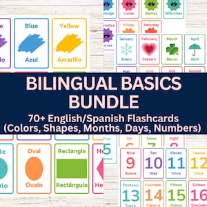 70+ Bilingual Basics Flashcards Bundle-Spagnolo e Inglese Stampabili-Strumenti di studio, Recensione per bambini, Apprendimento precoce, Strumento educativo per bambini piccoli