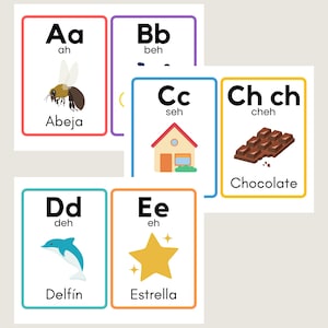Spanish Alphabet Flashcards Printable with letter name pronunciation 5x7