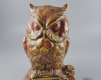 Coin Bank Decor New Brown OWL CERAMIC GLOSSY Industrial Retro PIGGY Bank 