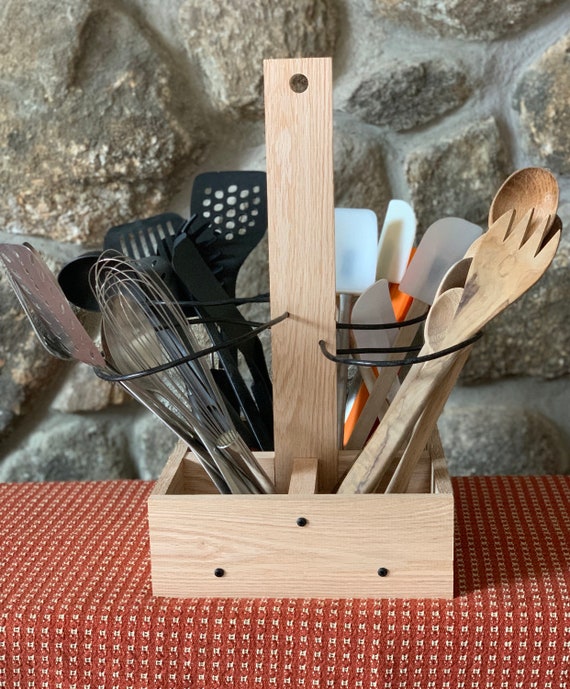 Soporte de utensilios de madera para encimera de cocina, organizador de  utensilios para encimera de cocina, soporte de utensilios con 3  compartimentos