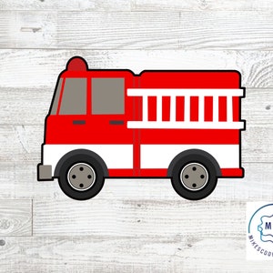 May include: Red and white fire engine cookie cutter with a ladder and wheels. The cookie cutter is made by Mike's Cookie Cutters.