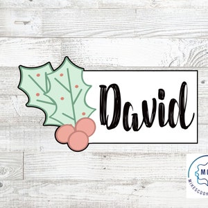 Holly Berry Leaves Personalisierte Name Weihnachtsplakette Ausstecher