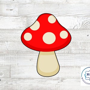 May include: Red and white mushroom cookie cutter with a white stem.