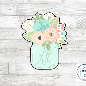 Floral Mason Jar Glass with Flowers Cookie Cutter
