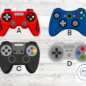 May include: Four different video game controller cookie cutters, labeled A, B, C, and D. The cutters are red, blue, black, and gray.