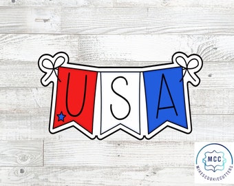 4th of July USA 3 Bunting Banner Cookie Cutter