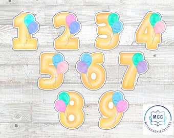 Set of Birthday Balloon Numbers 1-9 Cookie Cutter 2, 3, 4, 5, 6, 7, 8