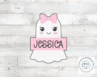 Ghost With Bow Personalized Plaque Cookie Cutter