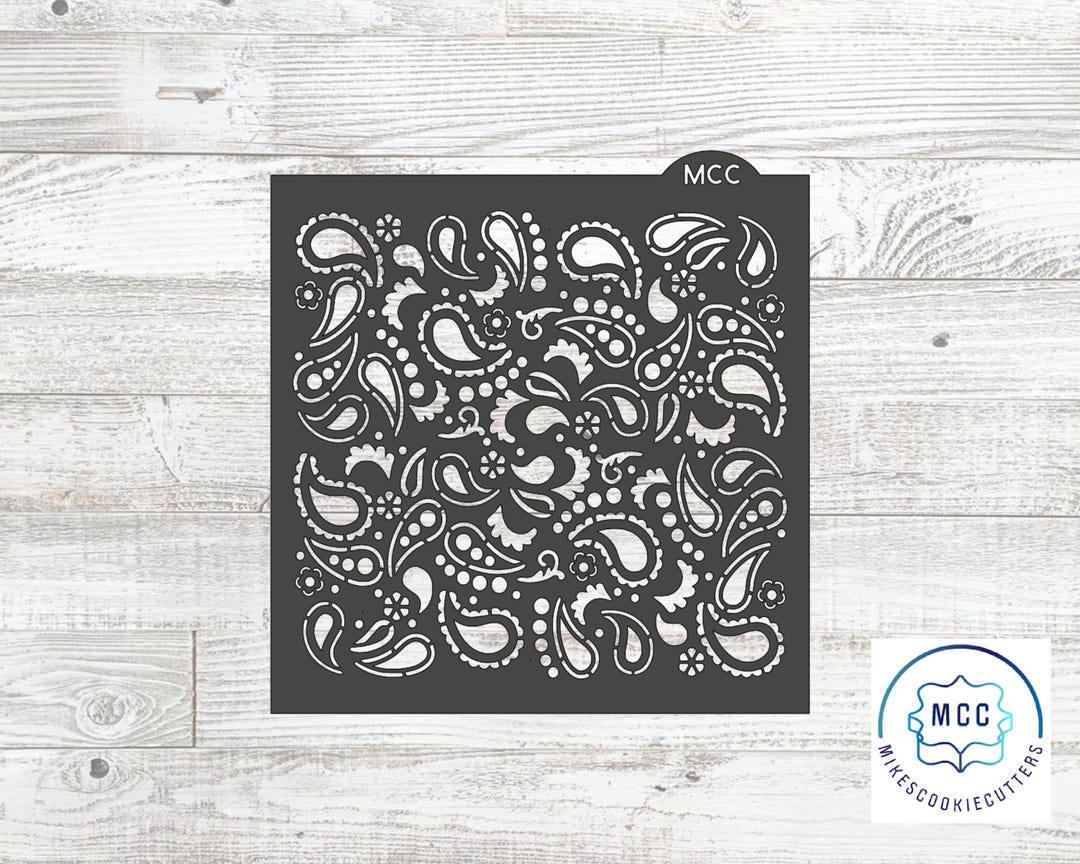 Bandana Paisley Pattern Stencil - Etsy Israel, image size:1080x864