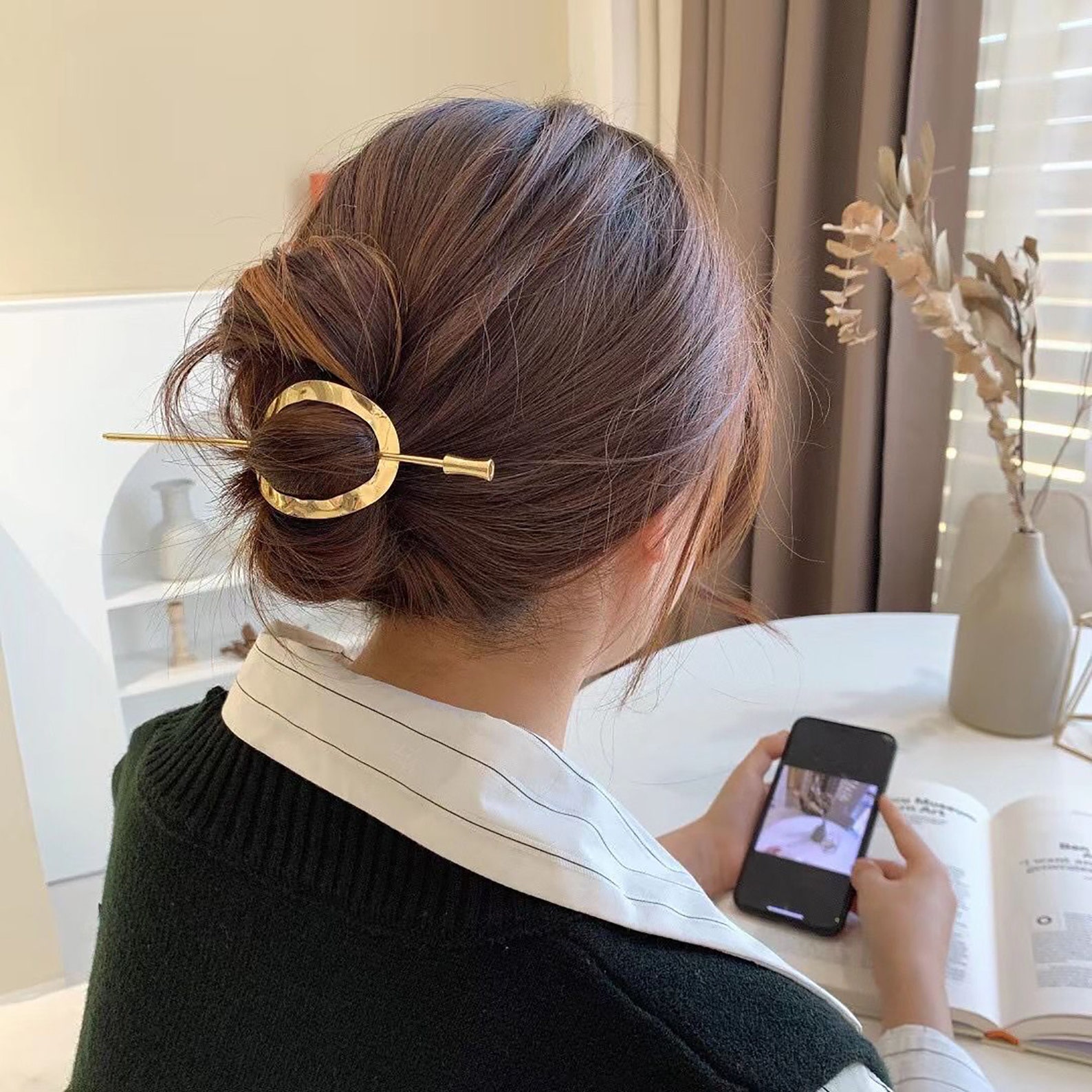 Alloy Hairpin Bun or Ponytail Holder Hair Cuff Minimalist Etsy