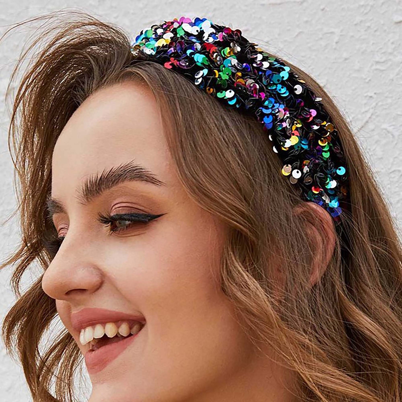 Sequin Headband Turban Headband Blue Sequins Rainbow Sequin Etsy