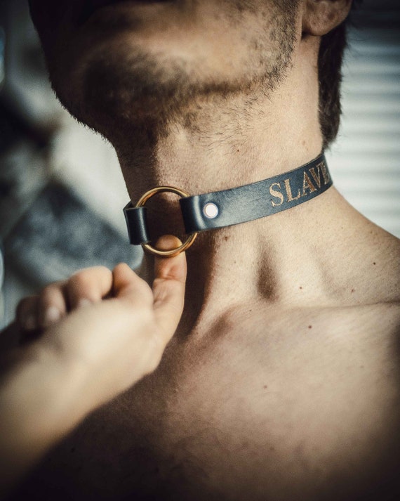 Leather Men Collar Black Slave Collar Submissive Male Choker -  Finland