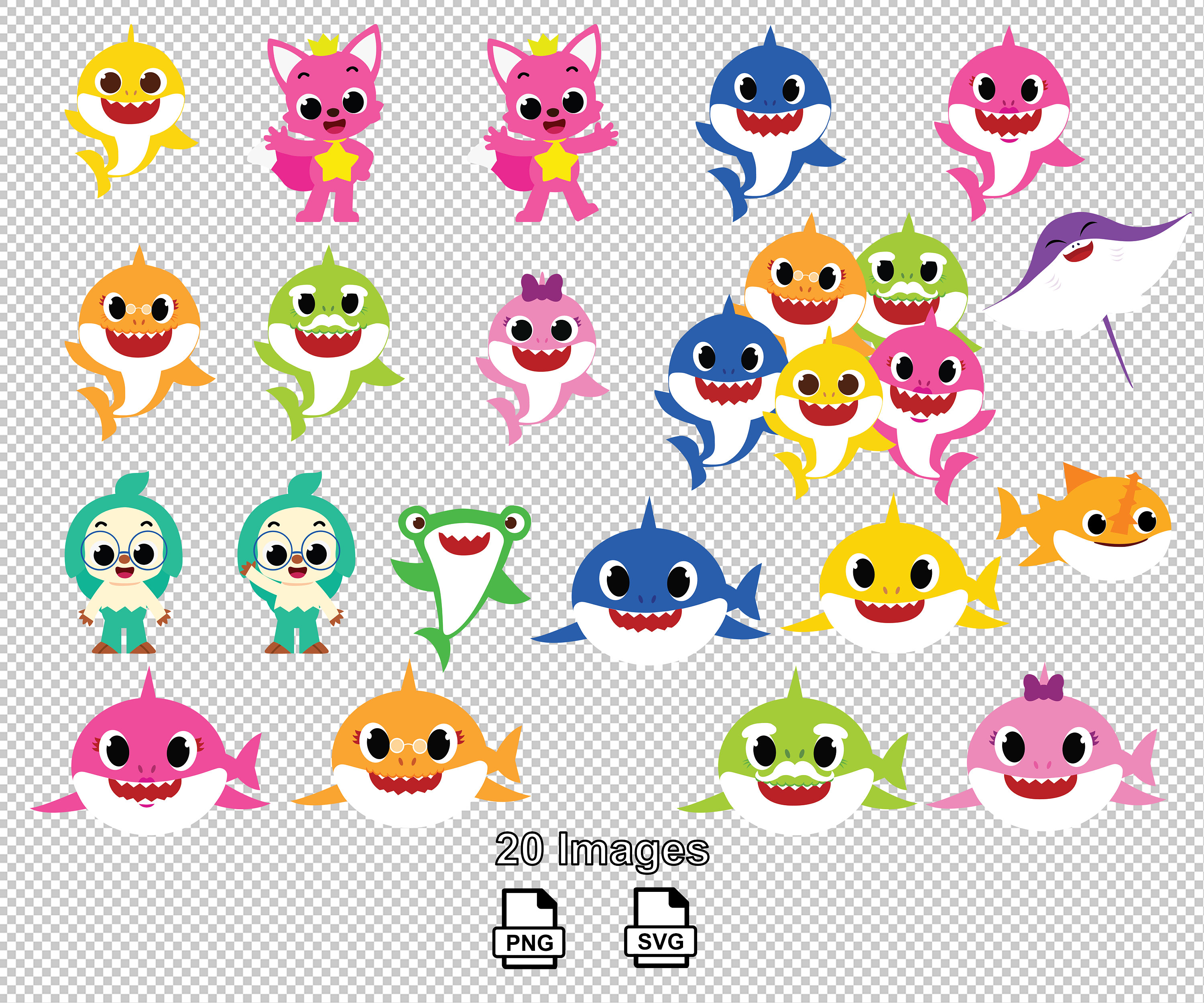 PinkFong/ Hogi Baby Shark And Friends Clip Art png svg 20 | Etsy