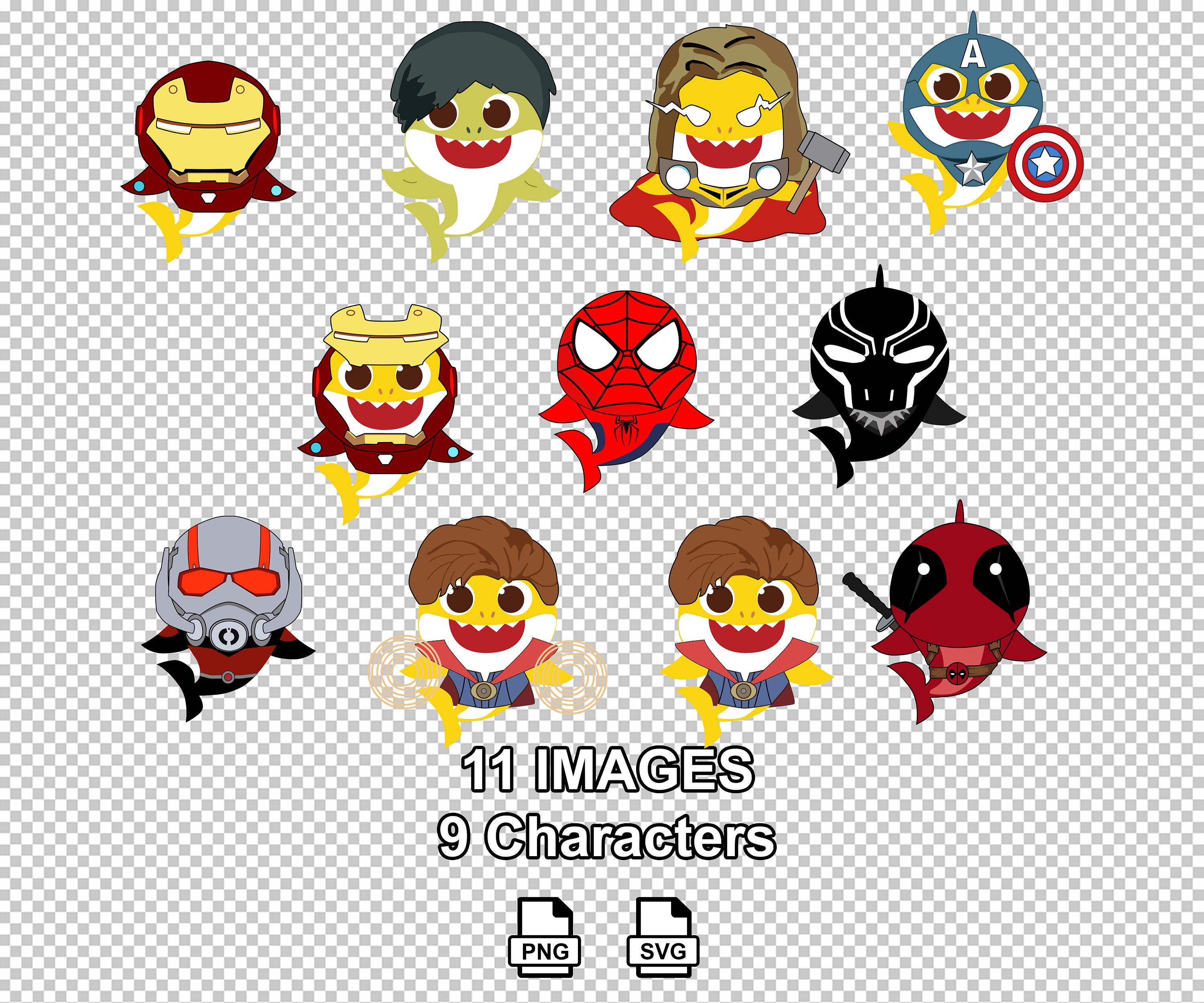 Download PinkFong Baby Shark Cosplay Avengers & DC ClipArt png svg | Etsy
