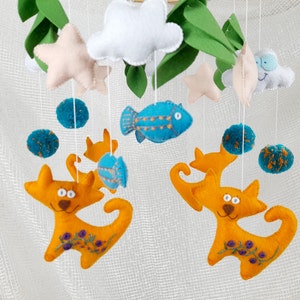 Cat Baby Mobile, Fish Baby Mobile, Animal Mobile,Nursery crib mobile, Kitten mobile nursery, Unique Baby Show Gift, Baby shower gift