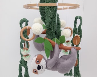 Forest mobile, Sloth mobile, Macrame mobile, Baby Shower Gift