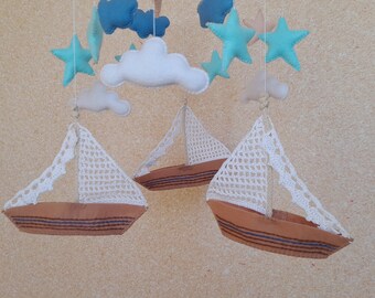 Sailboat baby mobile,  Sailboat nursery decor