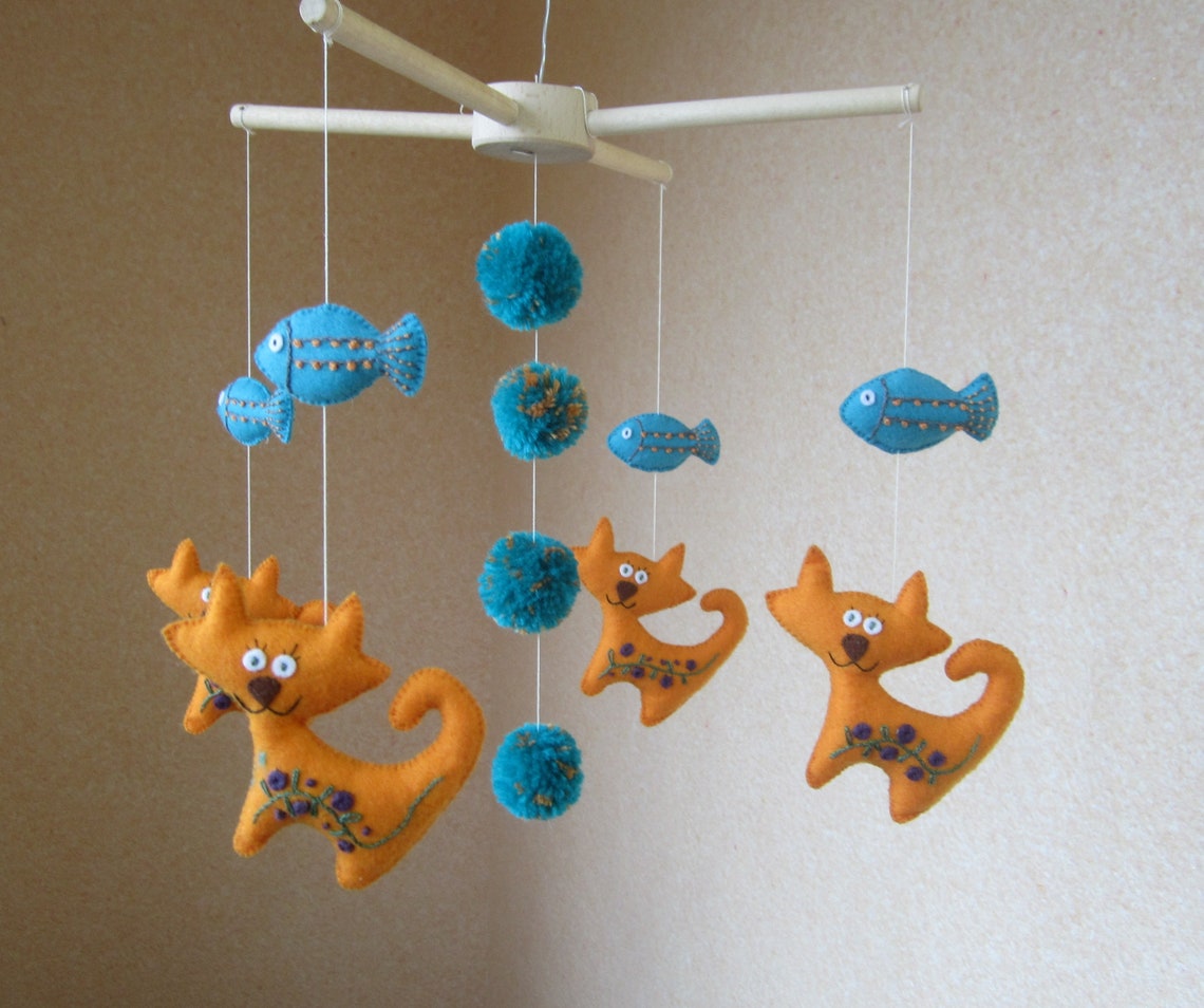 Cat Baby Mobile Fish Baby Mobile Animal Mobile Etsy