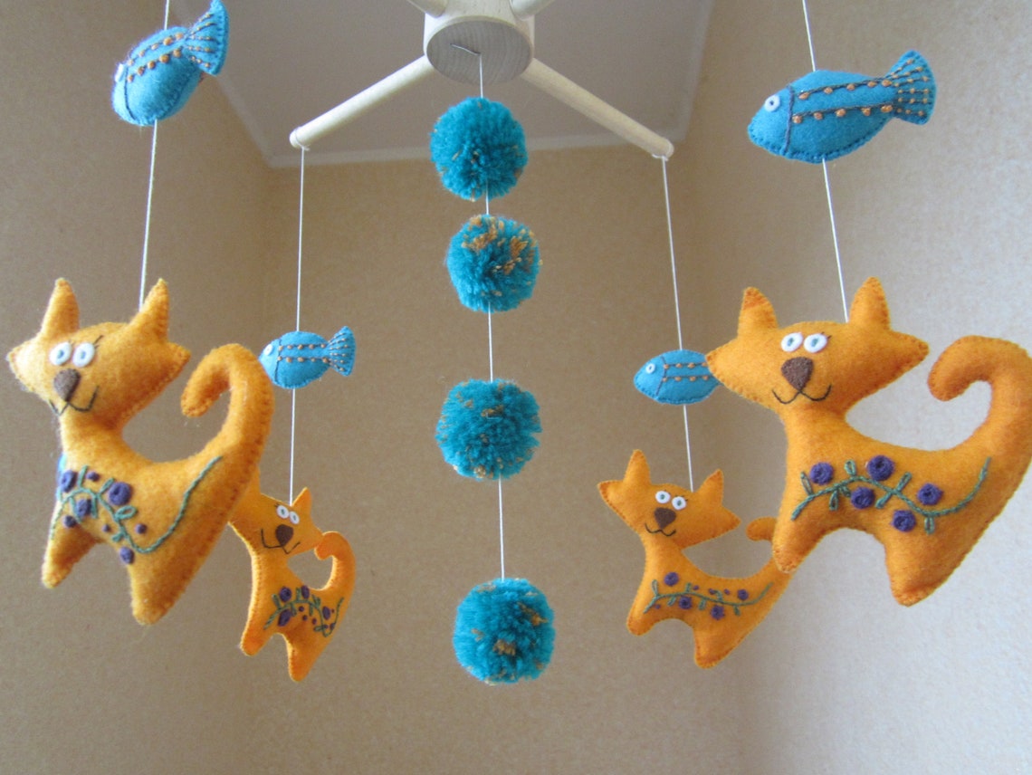 Cat Baby Mobile Fish Baby Mobile Animal Mobile Etsy
