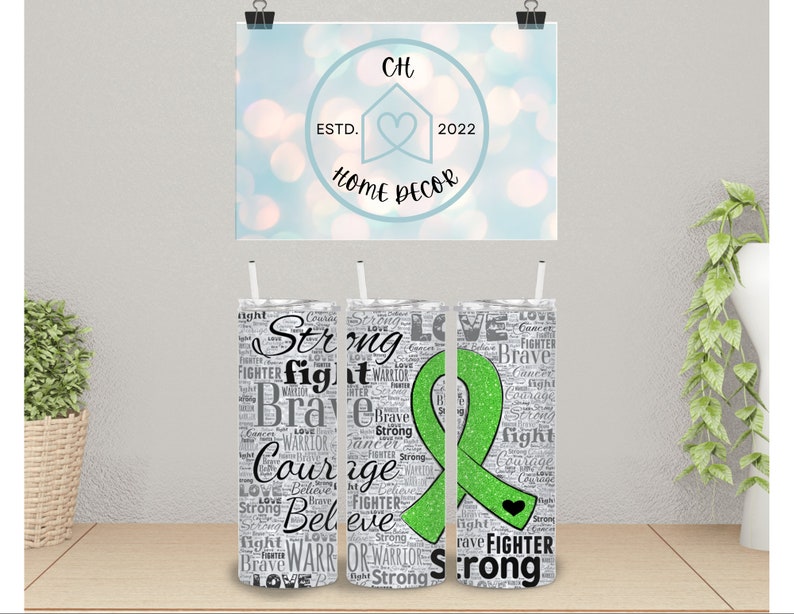 Childhood Mental Illness Tumbler Ribbon Word Art Faux Glitter 20-Ounce Tumbler Sublimated Tumbler image 1