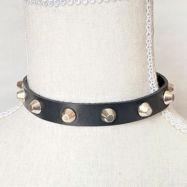 Studded Black Leather Collar Choker - Stainless Steel Studs .5 IN Black Leather Choker - Edgy Modern Gothic Punk Collar Choker Belt Closure