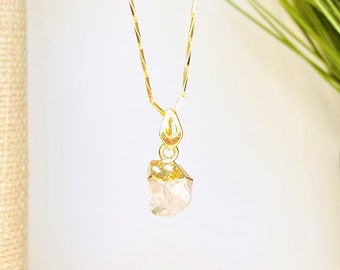 Raw Herkimer Diamond Pendant - Gold Filled Sterling Silver Minimalist Necklace - April Birthstone Jewelry - Handmade Gift Women Girl Teen