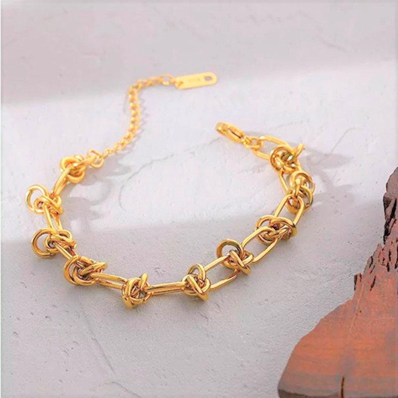 Gold Love Knot Chain Necklace or Bracelet Edgy Trendy Cool Etsy