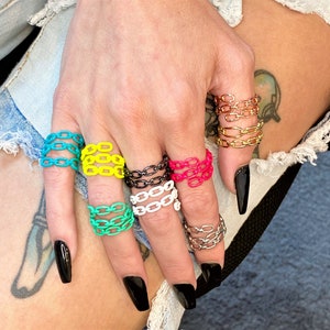 Edgy Chain Link Wrap Ring in Waterproof Bright Neon Enamels or Plated in Rose Gold, Silver, Gold, Gunmetal * Funky Cool Boho Hippie Rings