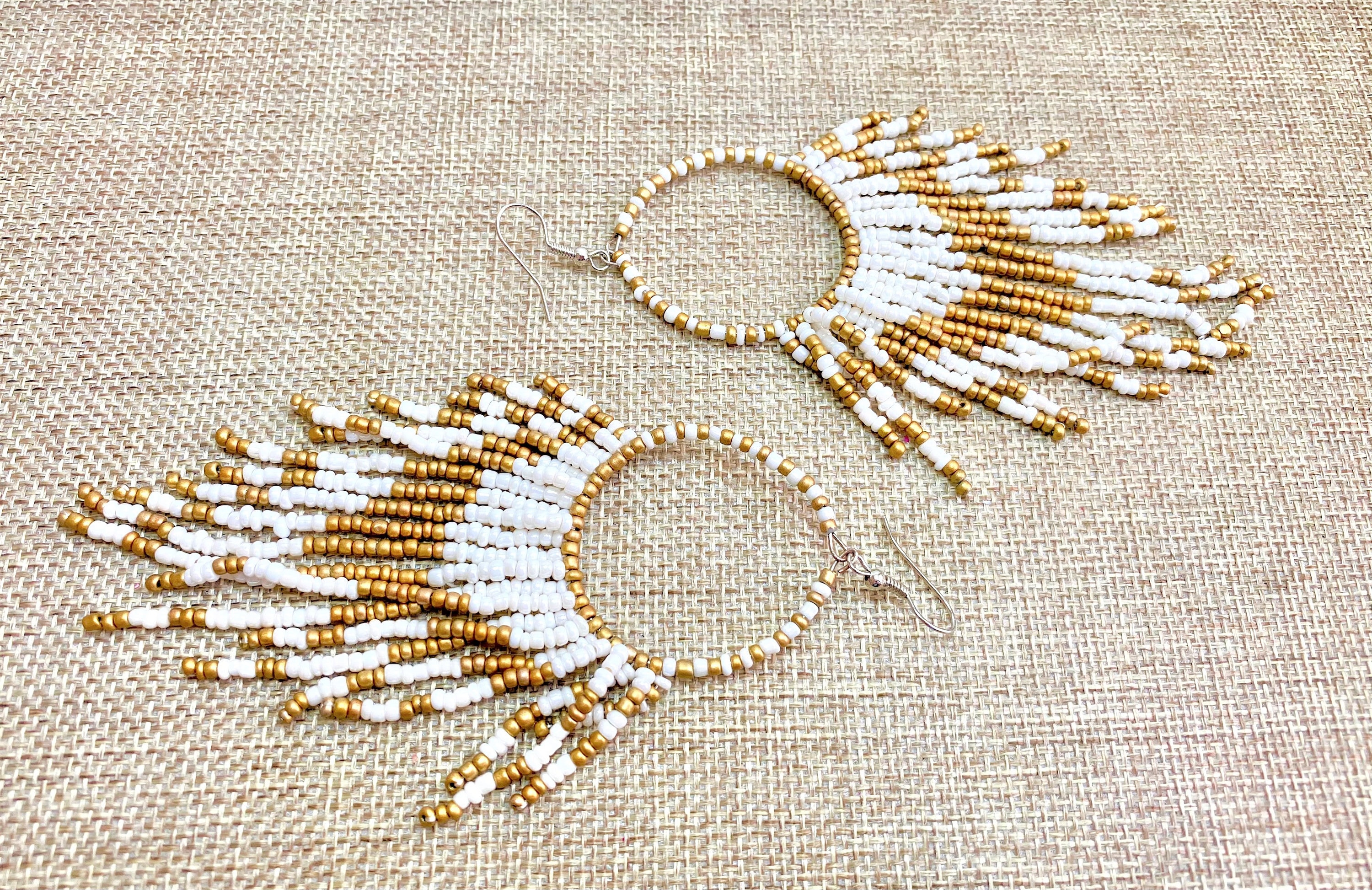 Boho Fringe Earrings Seed Bead Earrings in White Gold Fushcia - Etsy