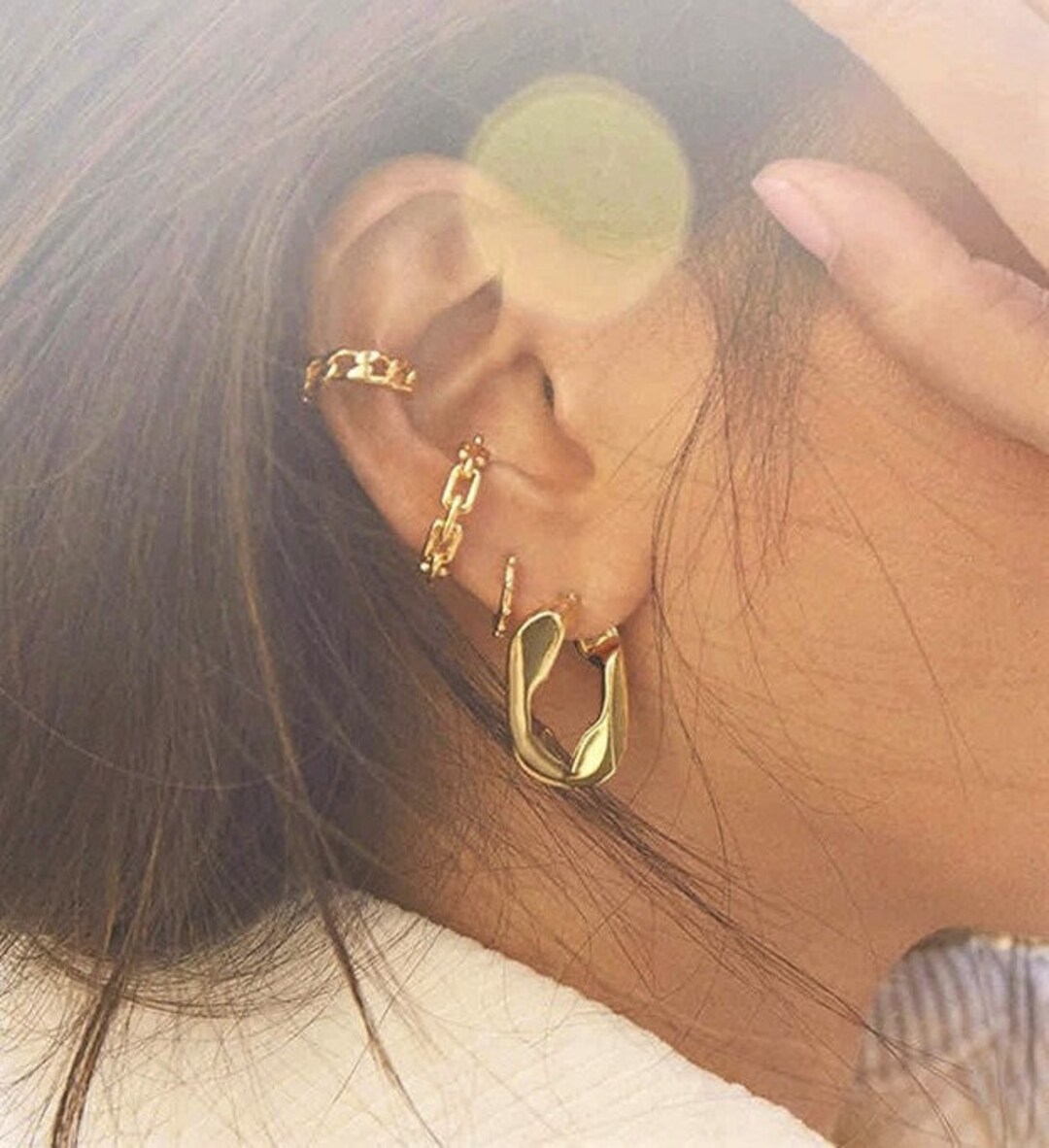 Gold Chain Link Ear Cuff Cuban Curb Chain No Piercing Earring Etsy