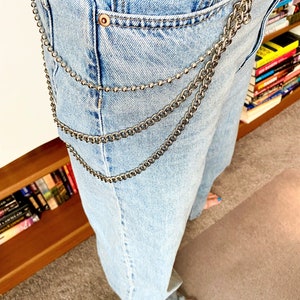Three Strand Gold Jeans Chain Triple Swag Pants Chain in Silver Thick ...