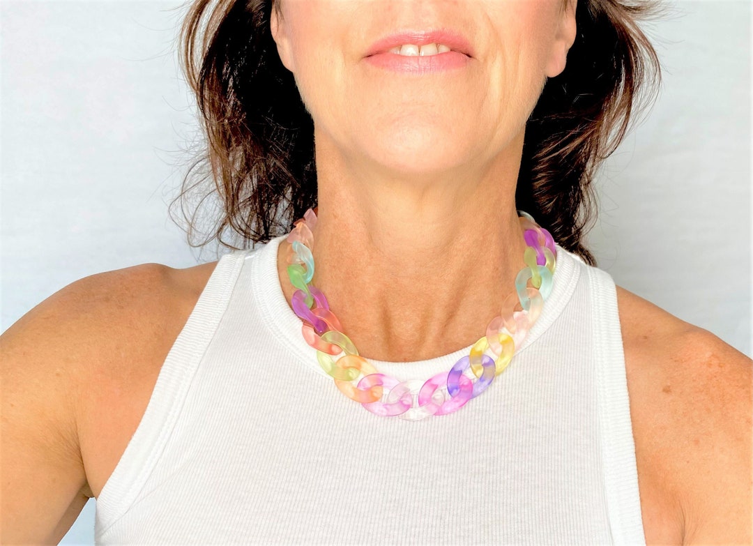 Colorful Acrylic Chain Link Necklace Pastel Rainbow Big Resin Etsy