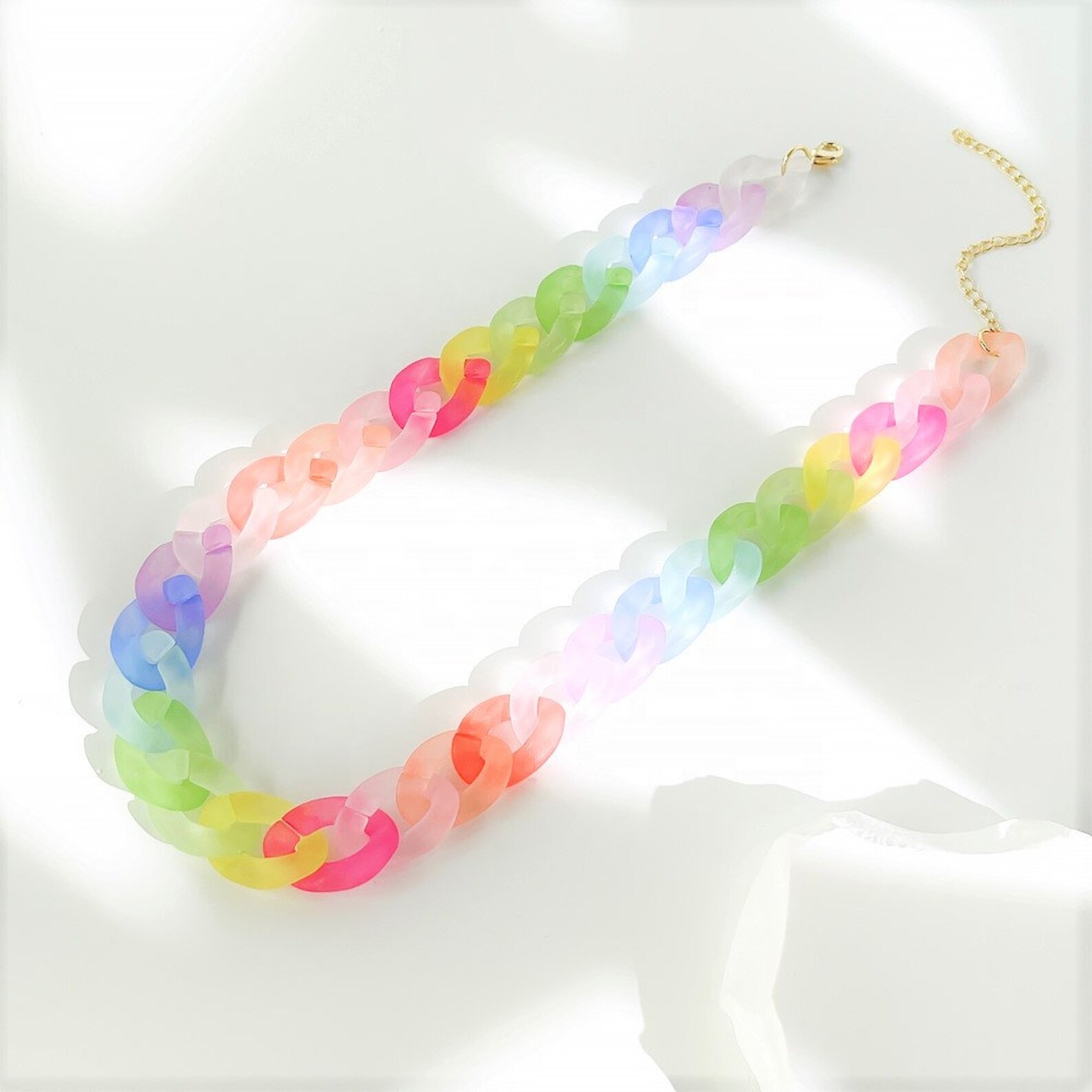 Colorful Acrylic Chain Link Necklace Pastel Rainbow Big Resin Etsy