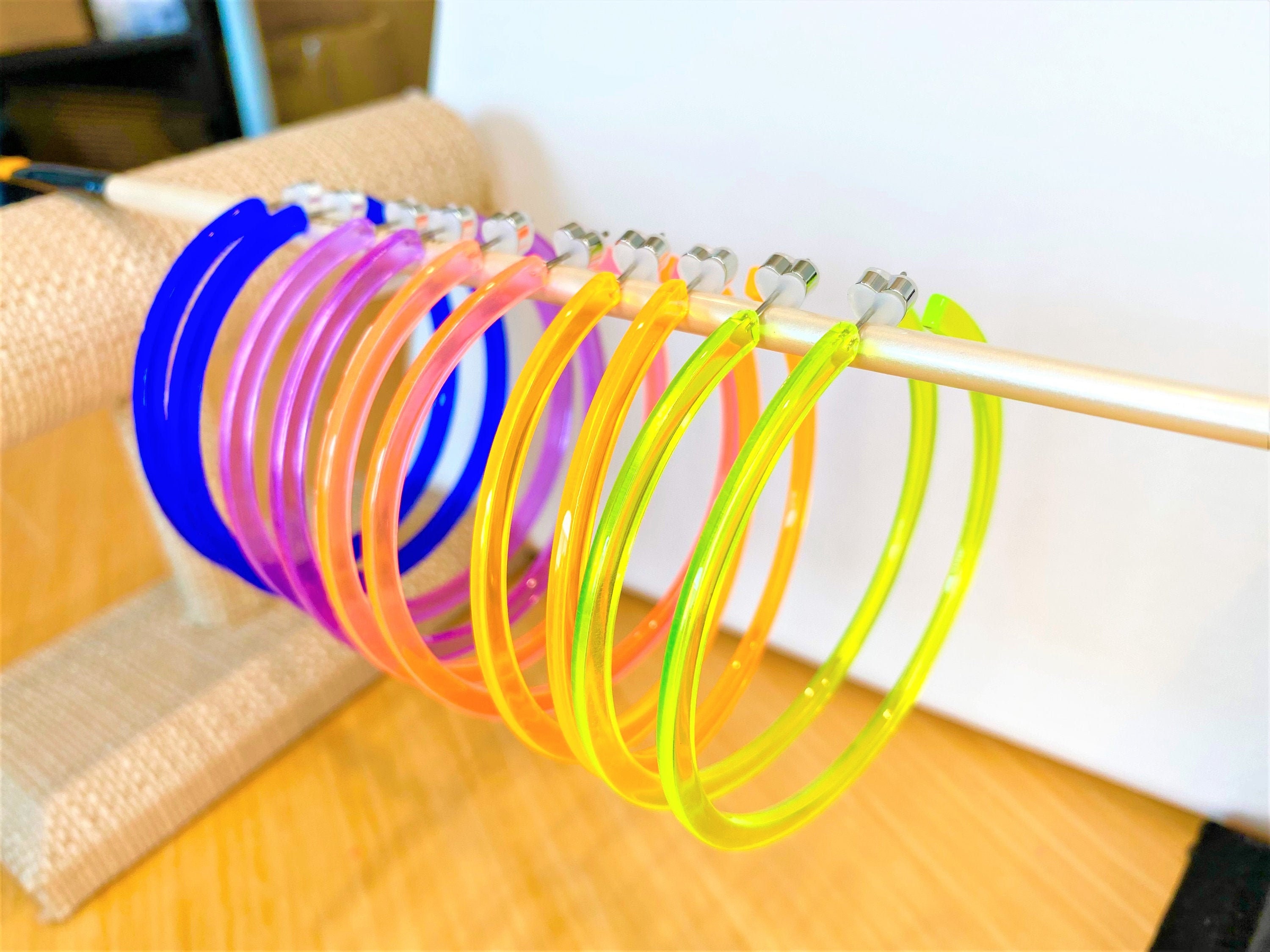 Neon Acrylic Hoop Earrings 2.75" Big Hoop Earrings Bright Yellow…