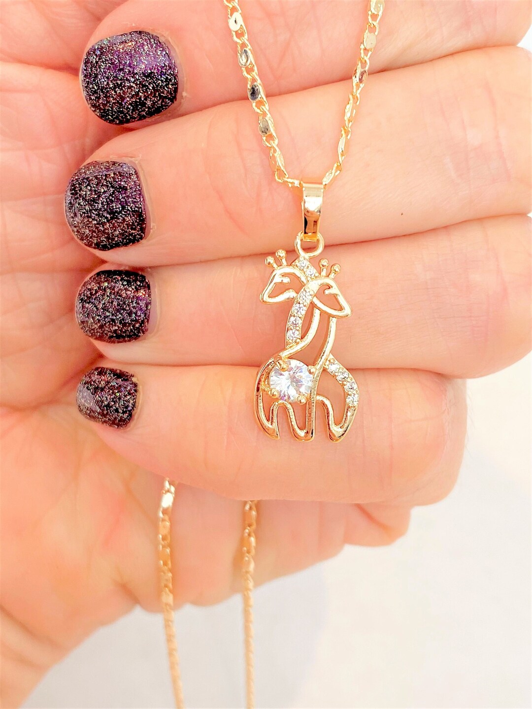 LOVE Giraffe Hug Pendant Necklace in Gold With CZ Diamond Accents