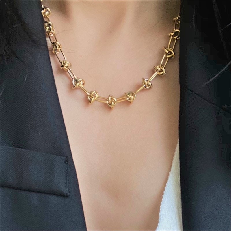 Gold Love Knot Chain Necklace or Bracelet Edgy Trendy Cool Etsy