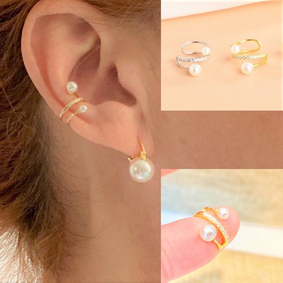 Iced Pearl No Piercing Ear Cuff in Gold Filled or Sterling Silver