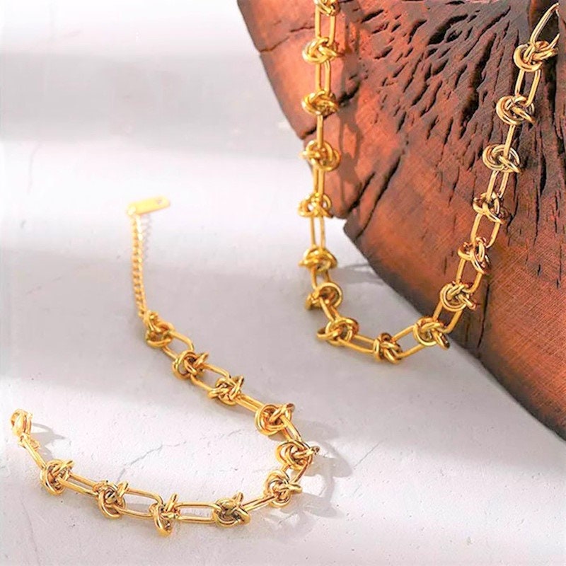 Gold Love Knot Chain Necklace or Bracelet Edgy Trendy Cool Etsy