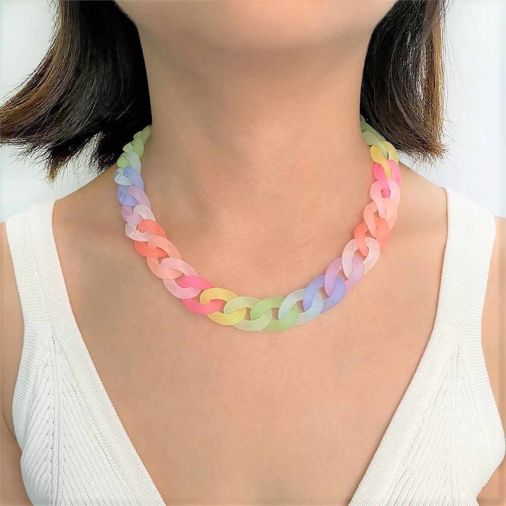 Colorful Acrylic Chain Link Necklace Rainbow Big Resin Choker Etsy