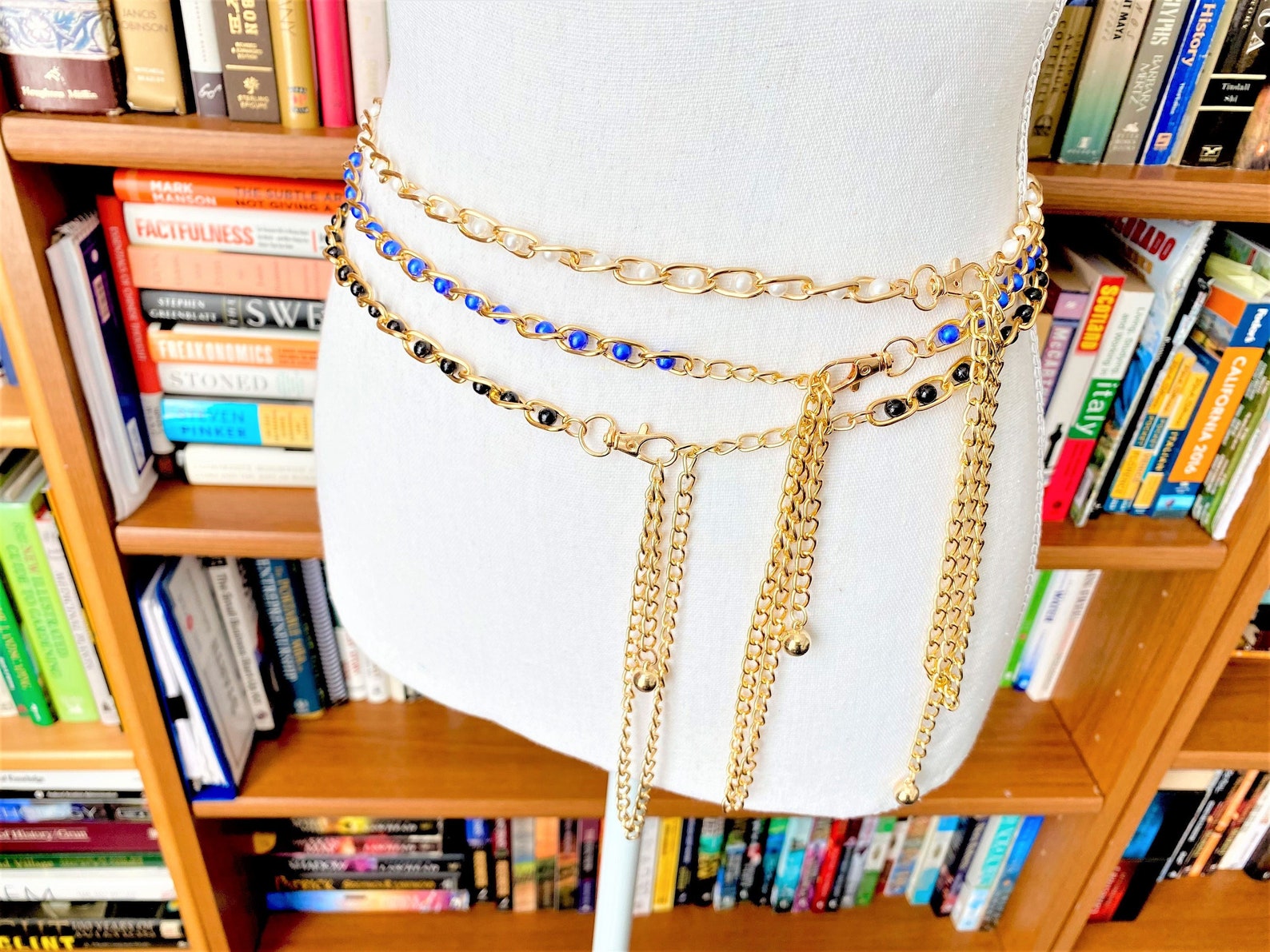 Long Gold Beaded Waist Chain Hip Belts Belly Chain Black Blue Etsy